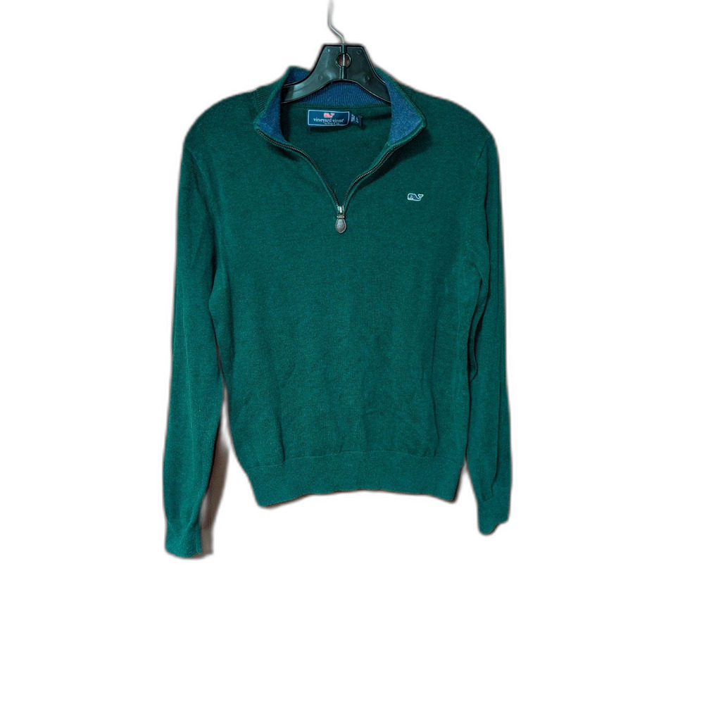 Vineyard Vines Boys L 16 Green Quarter Zip Sweater Shep & Ian Whale Logo